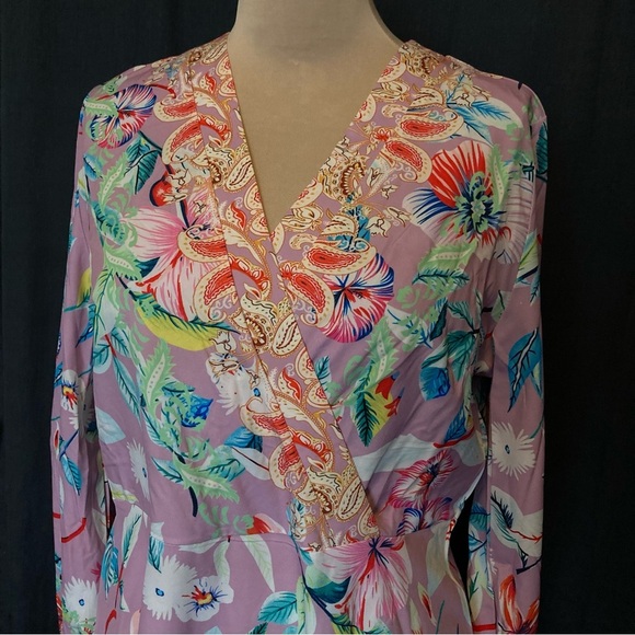 Kaimilan Floral Long Sleeved Faux Wrap Maxi Dress | Lavender Multicolor Floral - Picture 2 of 13